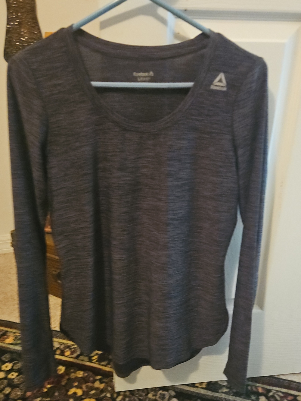 Reebok Women's Long-Sleeve Scoop Neck Top in Dark Heather Gray